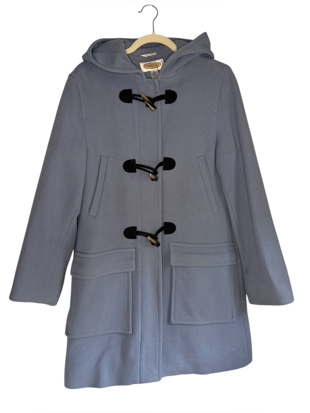 Vintage Talbots Periwinkle Wool Hooded Duffle Coat Horn Toggle Lined Size 6